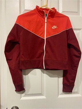 Nike Women’s Two-Tone Red & Burgundy Zip-Up Varsity Jacket